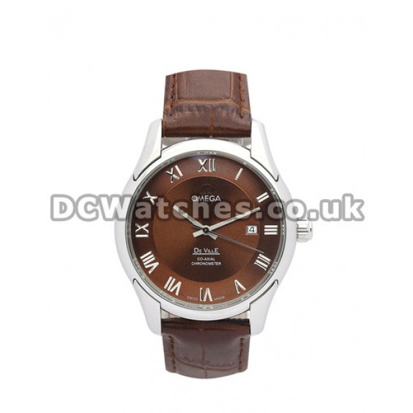 Luxury UK Sale Omega De Ville Hour Vision Automatic Co-Axial Replica Watch With Brown Dial For Men