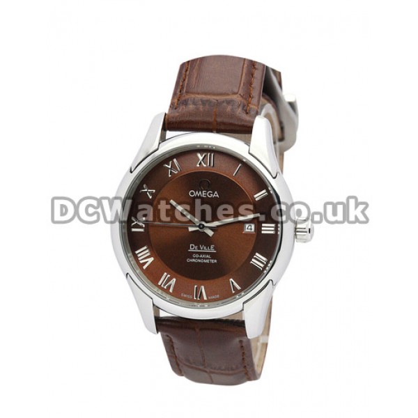 Luxury UK Sale Omega De Ville Hour Vision Automatic Co-Axial Replica Watch With Brown Dial For Men