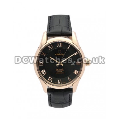 Best UK Sale Omega De Ville Automatic Fake Watch With Black Dial For Men