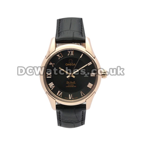 Best UK Sale Omega De Ville Automatic Fake Watch With Black Dial For Men