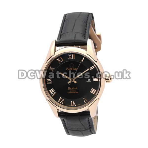 Best UK Sale Omega De Ville Automatic Fake Watch With Black Dial For Men