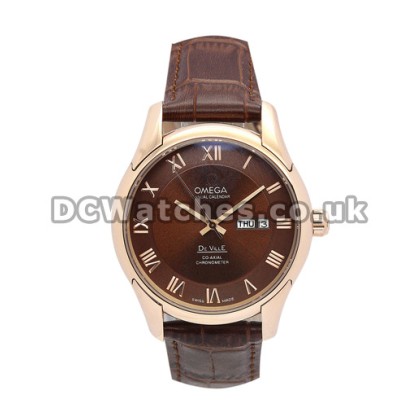 Quality UK Sale Omega De Ville Automatic Replica Watch With Brown Dial For Men