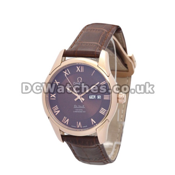 Quality UK Sale Omega De Ville Automatic Replica Watch With Brown Dial For Men