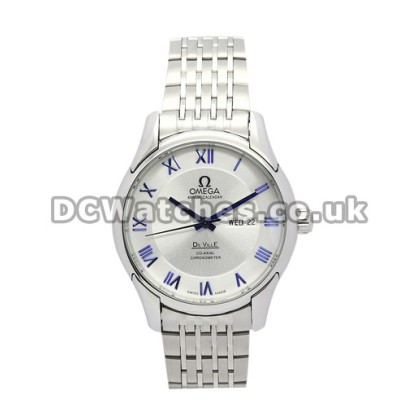 Swiss Movement UK Sale Omega De Ville Automatic Replica Watch With Silvery Dial For Men