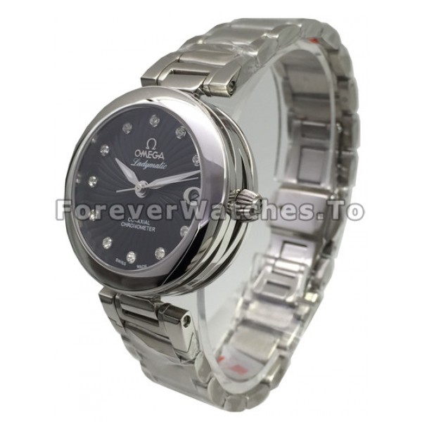 Luxury UK Sale Omega De Ville Ladymatic Automatic Fake Watch With Black Dial For Women