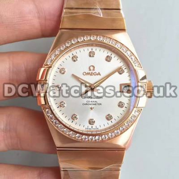 Perfect UK Omega Constellation Automatic Replica Watches With White Dials For Men