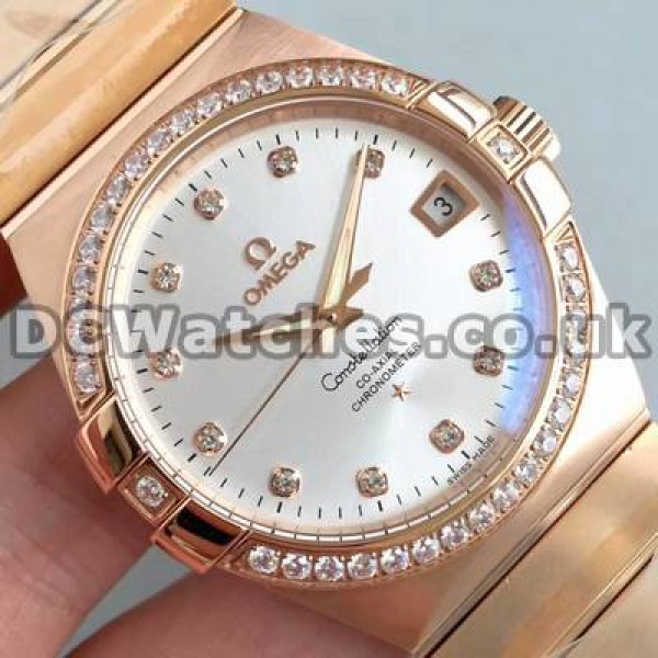 Perfect UK Omega Constellation Automatic Replica Watches With White Dials For Men
