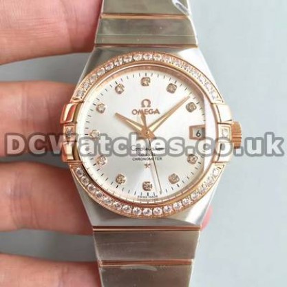 Cheap UK Omega Constellation Automatic Replica Watches With White Dials For Men
