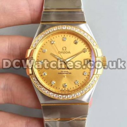 Best UK Omega Constellation Automatic Fake Watches With Champagne Dials For Women