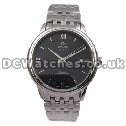 Top UK Sale Omega De Ville Hour Vision Automatic Fake Watch With Black Dial For Men