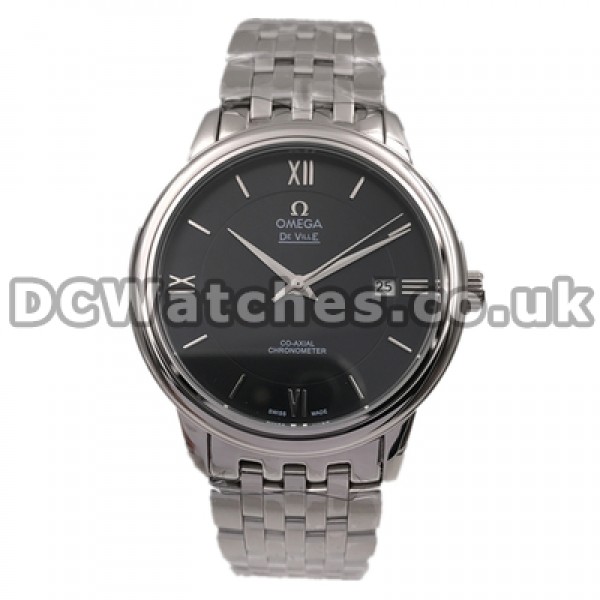 Top UK Sale Omega De Ville Hour Vision Automatic Fake Watch With Black Dial For Men