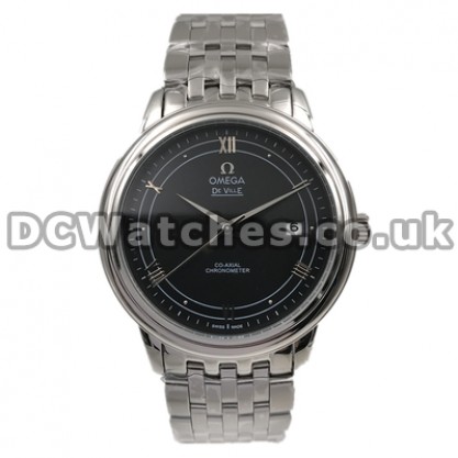 Best UK Sale Omega De Ville Hour Vision Automatic Fake Watch With Black Dial For Men