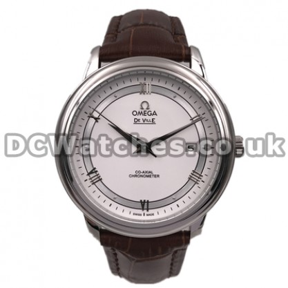 High Quality UK Sale Omega De Ville Hour Vision Automatic Fake Watch With White Dial For Men