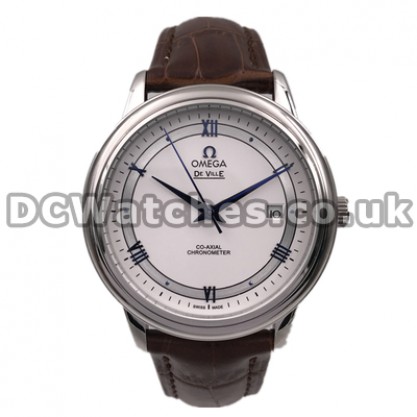 Best UK Sale Omega De Ville Hour Vision Automatic Replica Watch With White Dial For Men