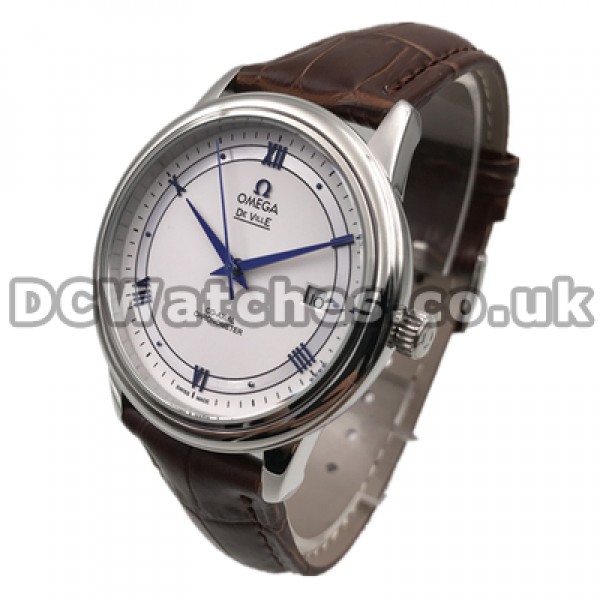 Best UK Sale Omega De Ville Hour Vision Automatic Replica Watch With White Dial For Men