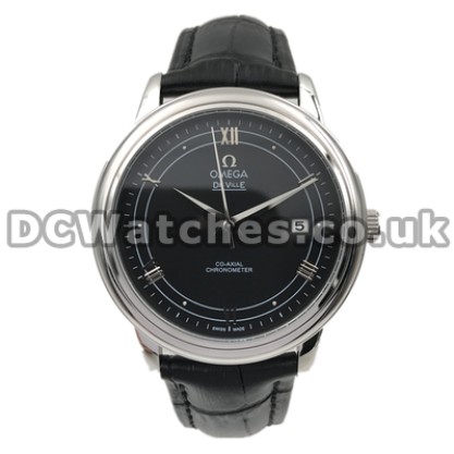 Practical UK Sale Omega De Ville Automatic Fake Watch With Black Dial For Men