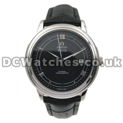 Practical UK Sale Omega De Ville Automatic Fake Watch With Black Dial For Men