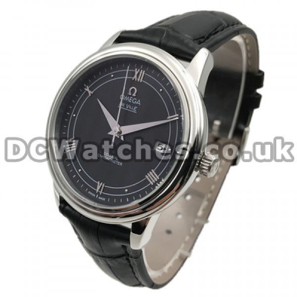 Practical UK Sale Omega De Ville Automatic Fake Watch With Black Dial For Men