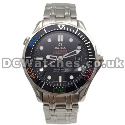 Quality UK Sale Omega Seamaster Automatic Fake Watch With Black Dial For Men