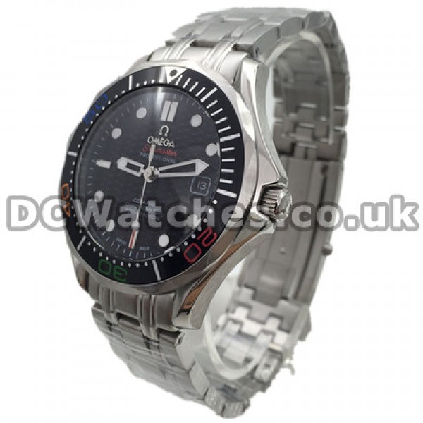 Quality UK Sale Omega Seamaster Automatic Fake Watch With Black Dial For Men