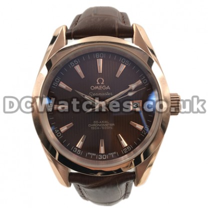 Luxury UK Sale Omega Seamaster Aqua Terra Automatic Fake Watch With Coffee Dial For Men