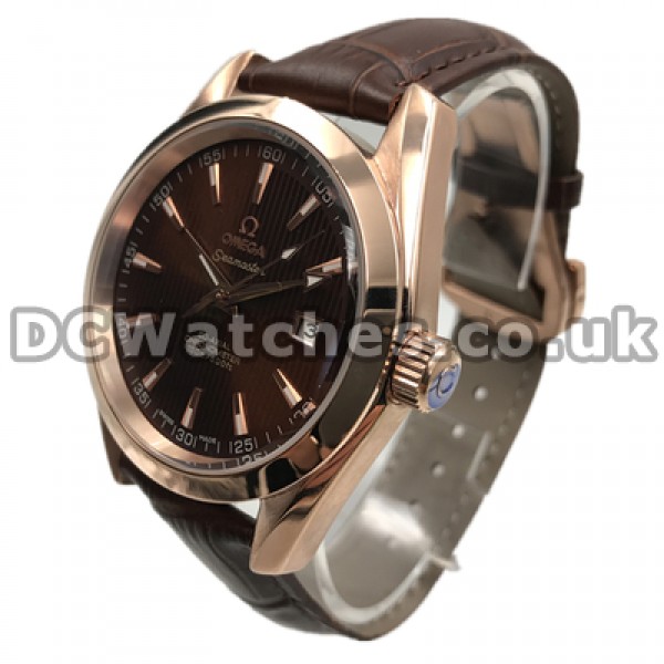 Luxury UK Sale Omega Seamaster Aqua Terra Automatic Fake Watch With Coffee Dial For Men