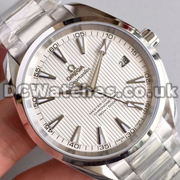 Best UK Sale Omega Seamaster Aqua Terra 150M Replica Watches With White Dials For Men