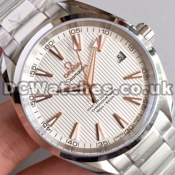Cheap UK Sale Omega Seamaster Aqua Terra 150M Fake Watches With White Dials For Men