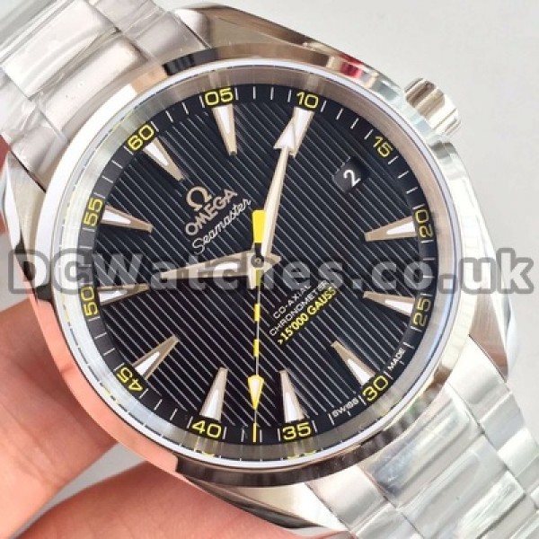 Top UK Sale Omega Seamaster Aqua Terra 150M Automatic Replica Watches With Black Dials For Men