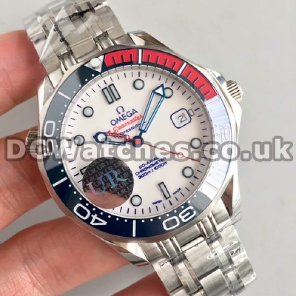 Best UK Sale Omega Seamaster Automatic Replica Watch With White Dial For Men