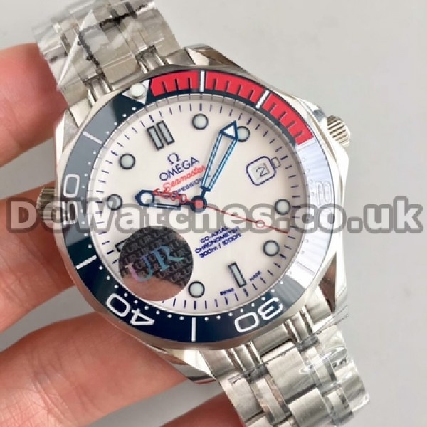 Best UK Sale Omega Seamaster Automatic Replica Watches With White Dials For Men